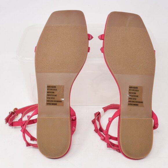 Shoe Dazzle Flat Sandals Worth The Hype Hot Pink 7.5 Studs Strappy New Toe Loop - Picture 8 of 12